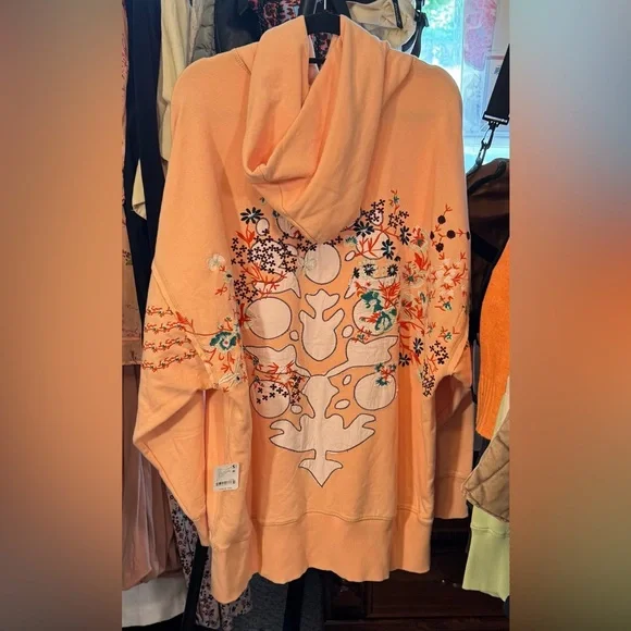 NWT Free People FP Movement At My Best Embroidered Hoodie Pastel peach combo - L - Picture 6 of 8